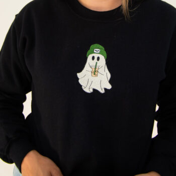 cute iced coffee ghost embroidered crewneck fall sweater halloween clothing