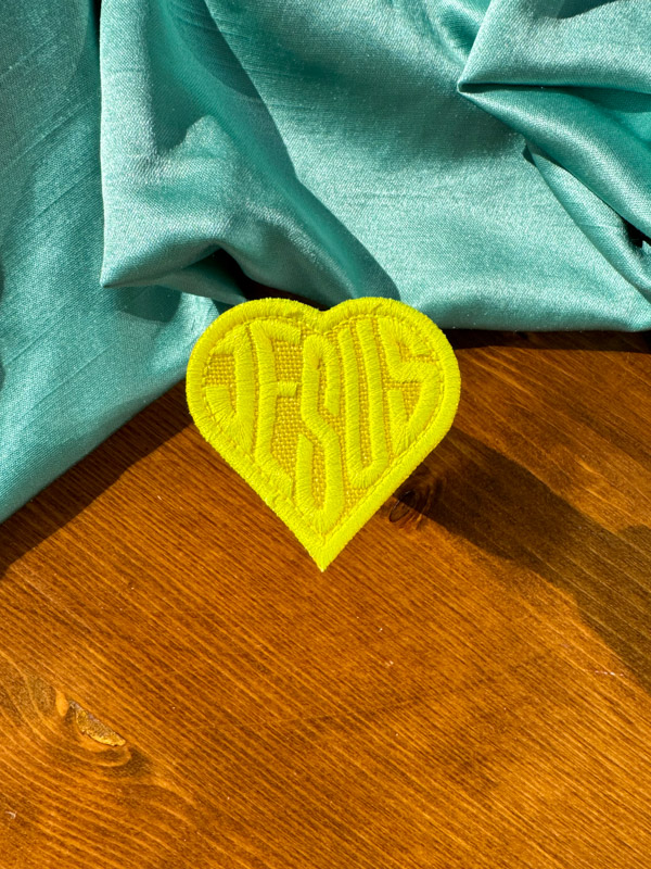 Christian Iron-on Patches | Bright Yellow Jesus Patch |Gift for Her or Him| Christian Gift | Yellow Heart Patches | Christian Girl Aesthetic