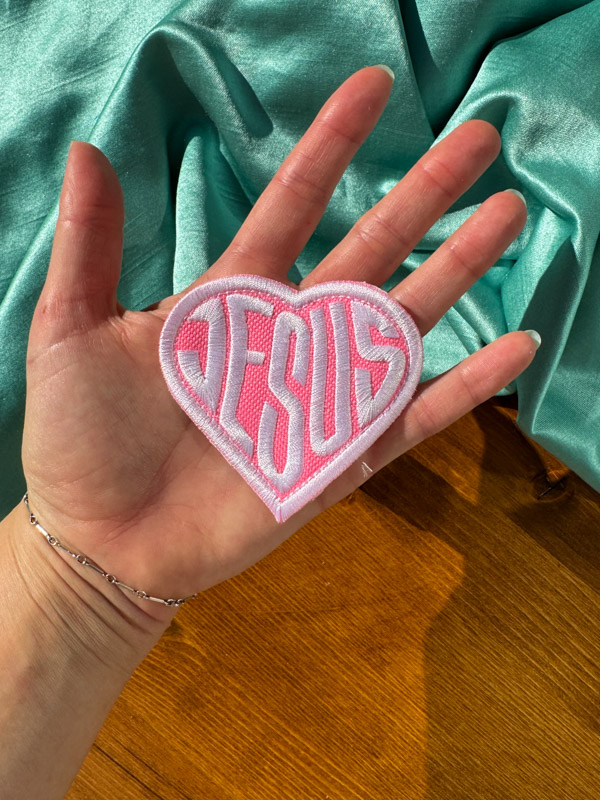 Christian Iron-on Patches | Bright Pink Jesus Patch |Gift for Her or Him| Christian Gift | Pink Heart Patches | Christian Girl Aesthetic