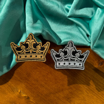 Glittery Crown Iron-on Patches | Gold Crown Patch | Silver Crown Patch | Trendy Iron-on Patches | Black Fabric Background