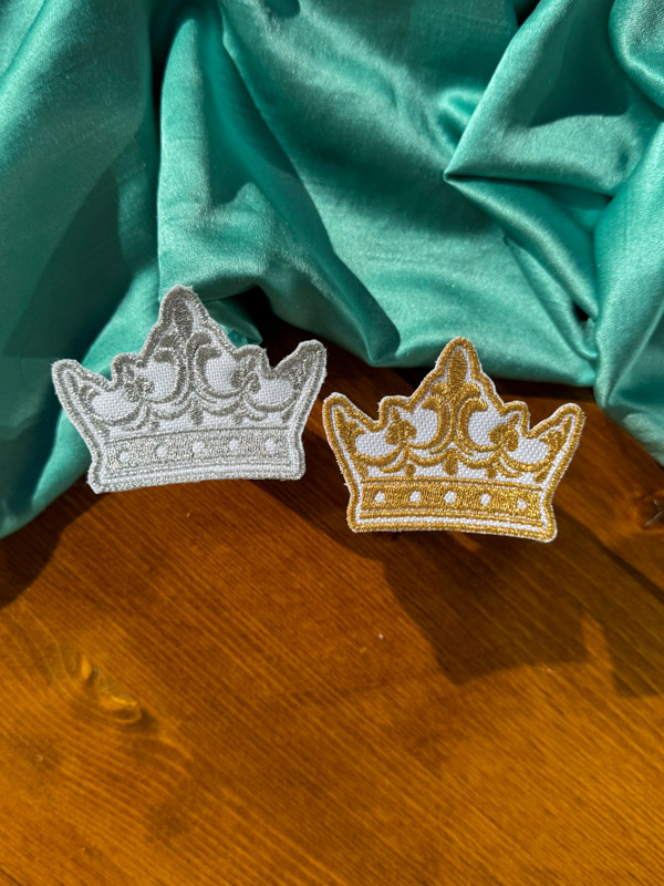 Glittery Crown Iron-on Patches | Gold Crown Patch | Silver Crown Patch | Trendy Iron-on Patches | White Fabric Background