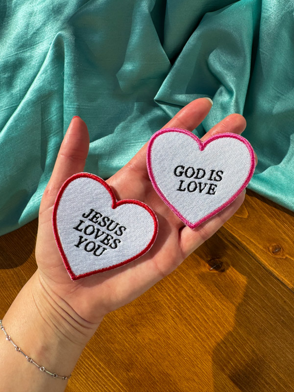 Valentine's Day Christian Iron-on Patches | Jesus Loves You Patch | God is Love Patch | Gift for Her or Him | Christian Gift | Heart Patches