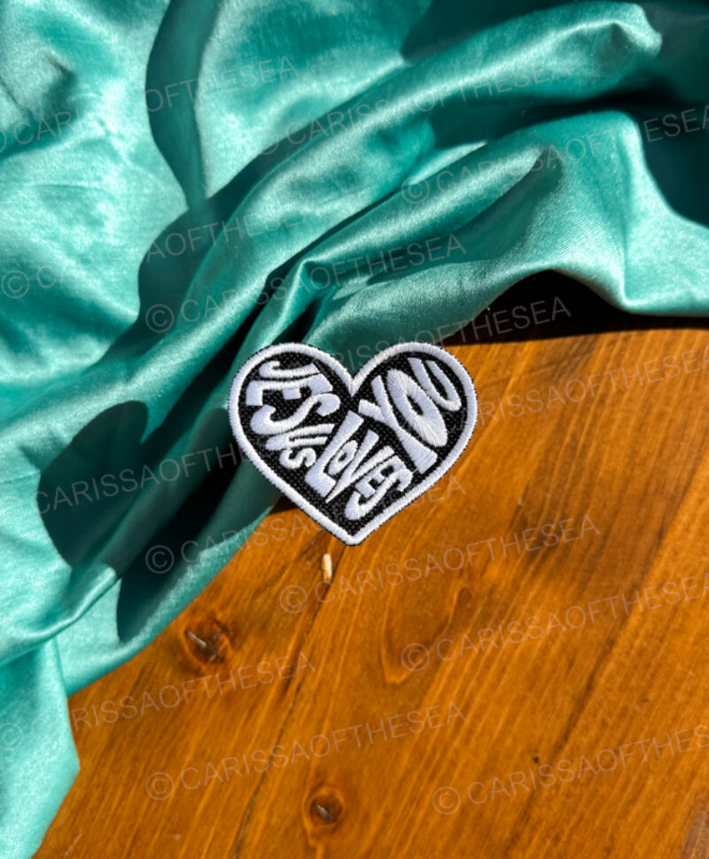 black & white jesus loves you heart patch