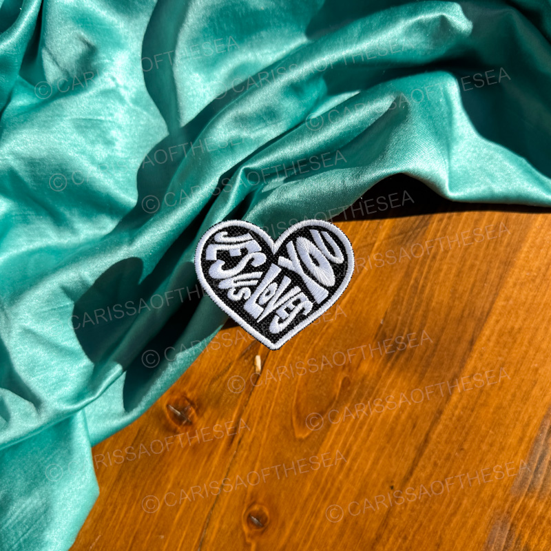 black & white jesus loves you heart patch