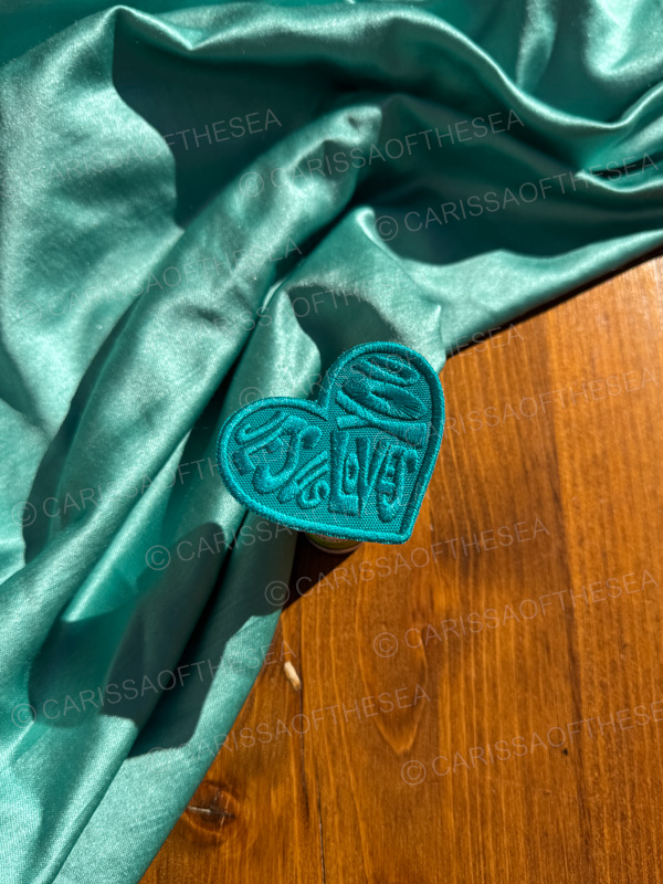 teal jesus loves you heart patch