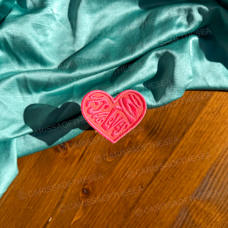 peach & hot pink jesus loves you iron on patch