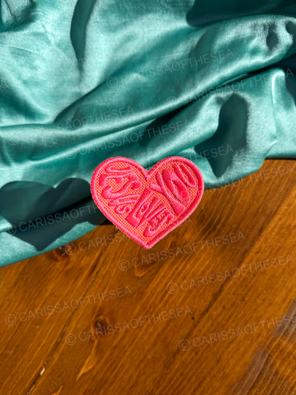 peach & hot pink jesus loves you iron on patch