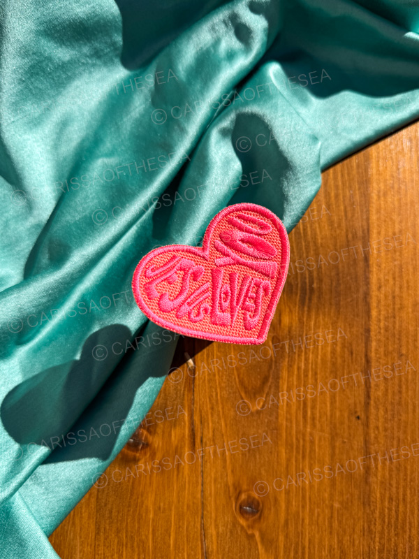 peach & hot pink jesus loves you iron on patch