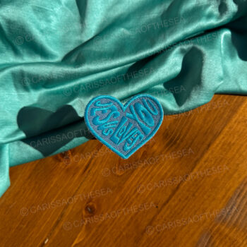 denim light blue jesus loves you heart patch