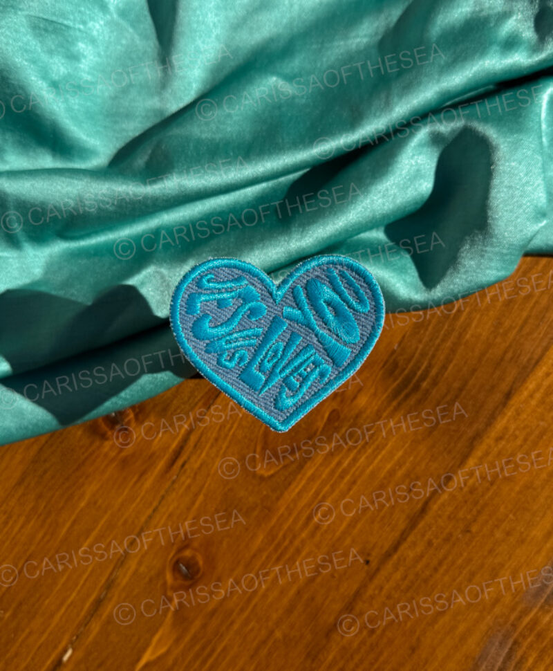 denim light blue jesus loves you heart patch