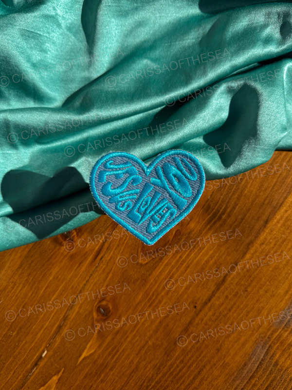 denim light blue jesus loves you heart patch