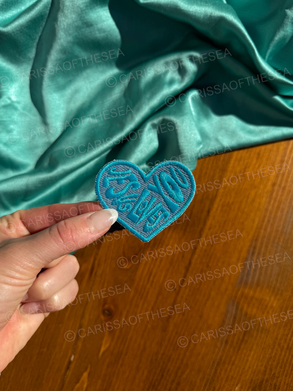 denim light blue jesus loves you heart patch
