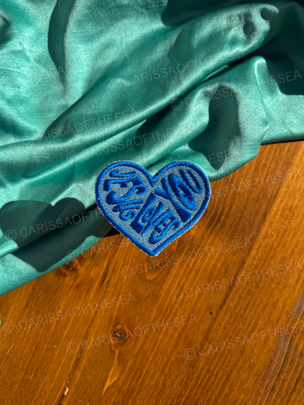 denim blue jesus loves you heart iron on patch
