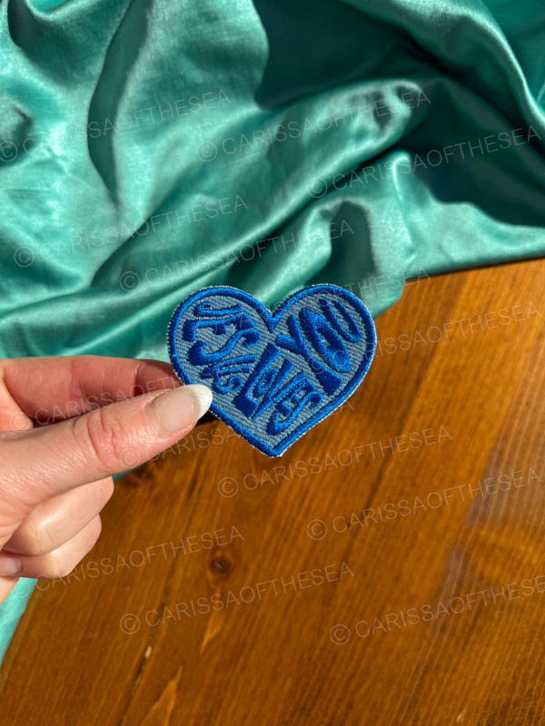 denim blue jesus loves you heart iron on patch