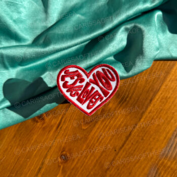 white & red jesus loves you iron on patch