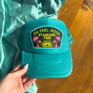 on feel good standard time teal trucker hat