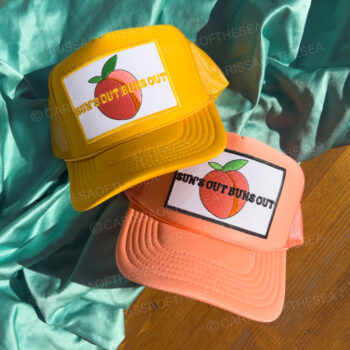 suns out buns out coral or yellow trucker hat