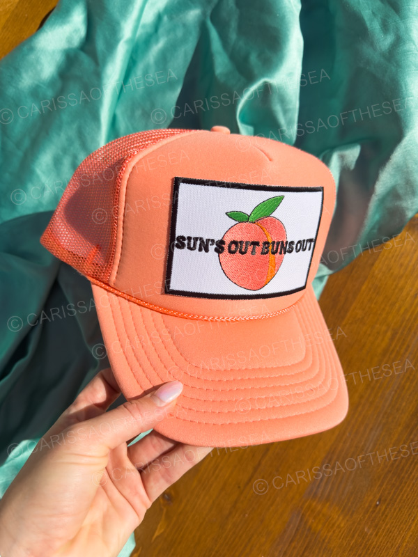 suns out buns out coral or yellow trucker hat