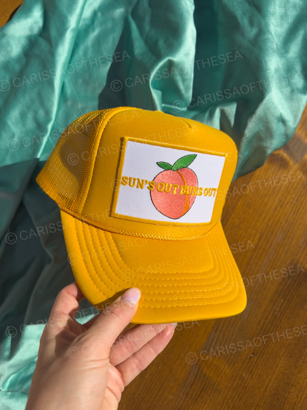 suns out buns out coral or yellow trucker hat
