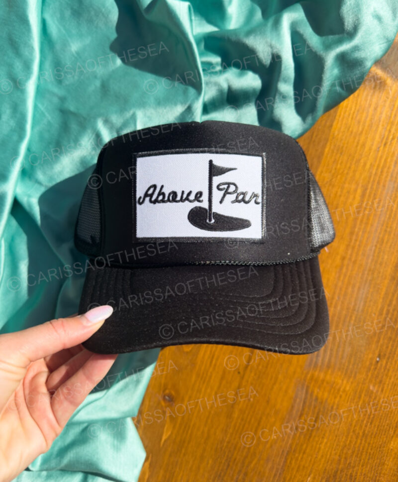 above par black trucker hat