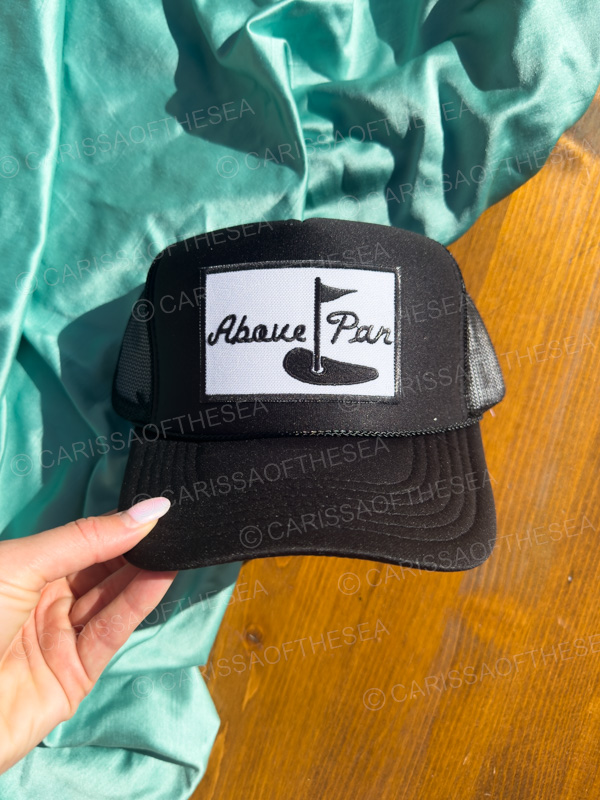 above par black trucker hat
