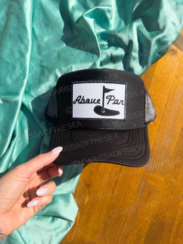 above par black trucker hat