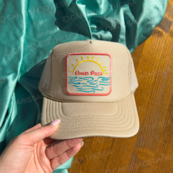 ocean daze sun patch tan trucker hat