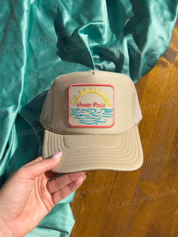 ocean daze sun patch tan trucker hat