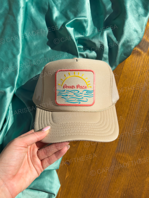 ocean daze sun patch tan trucker hat