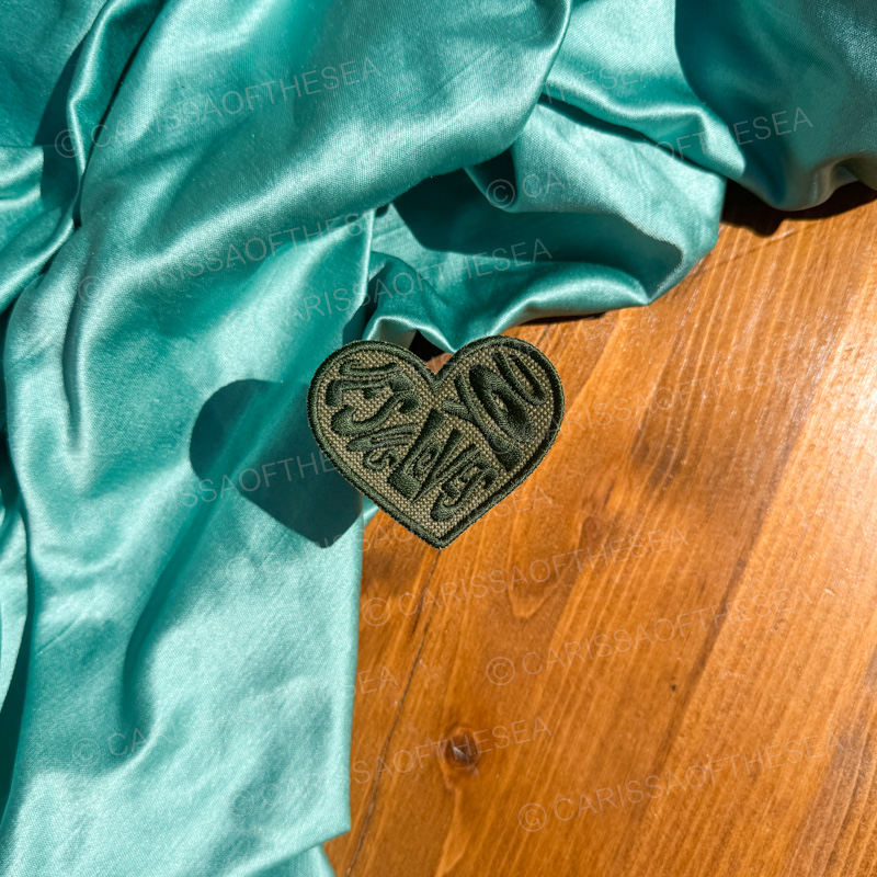 Army Green Jesus Loves You Heart Patch