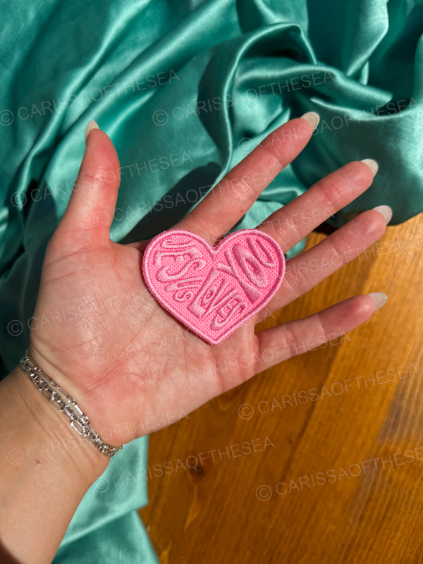 bubble gum pink jesus loves you heart patch