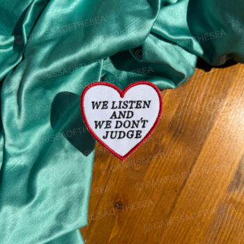 we listen and we don't judge heart iron on patch