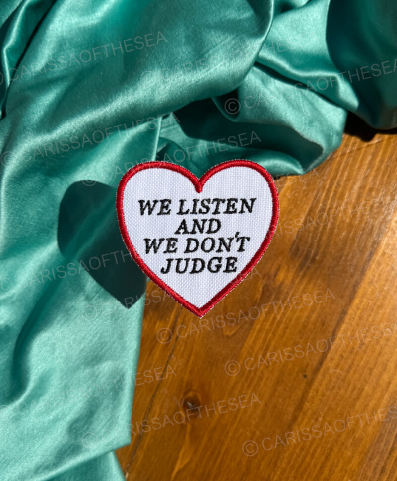 we listen and we don't judge heart iron on patch