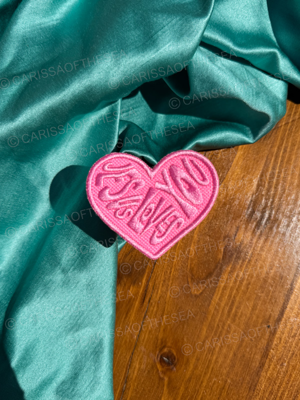 bubble gum pink jesus loves you heart patch