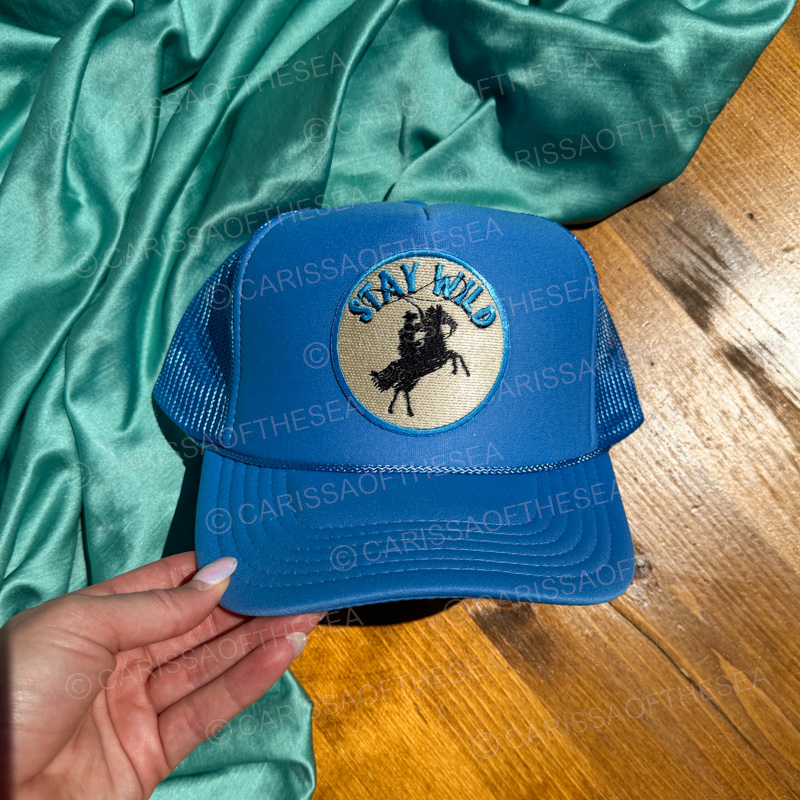 stay wild horse blue trucker hat