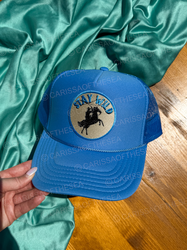 stay wild horse blue trucker hat