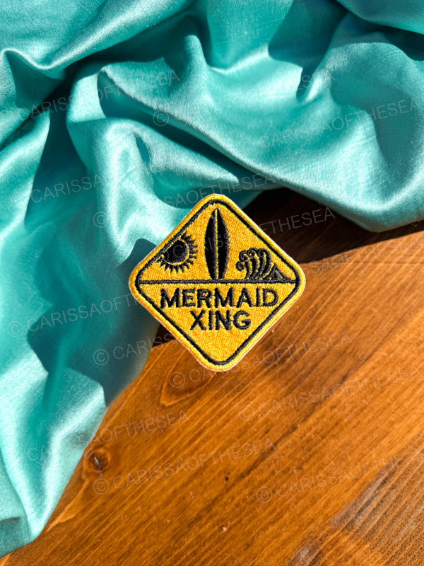 mermaid crossing yield sign iron on patch