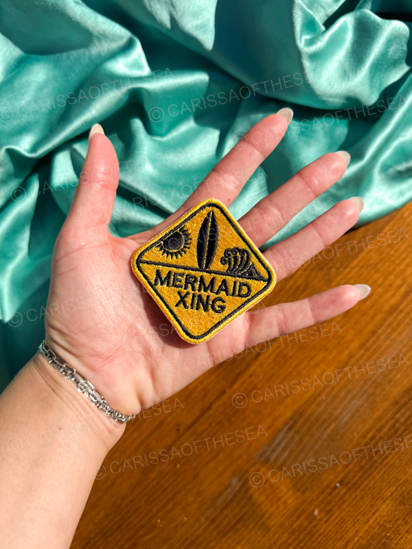 mermaid crossing yield sign iron on patch
