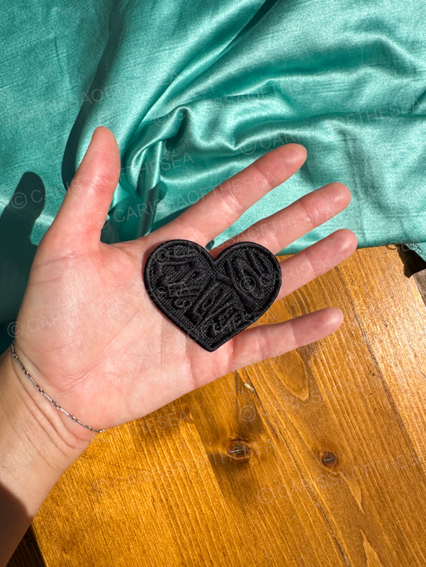 black jesus loves you heart iron on patch
