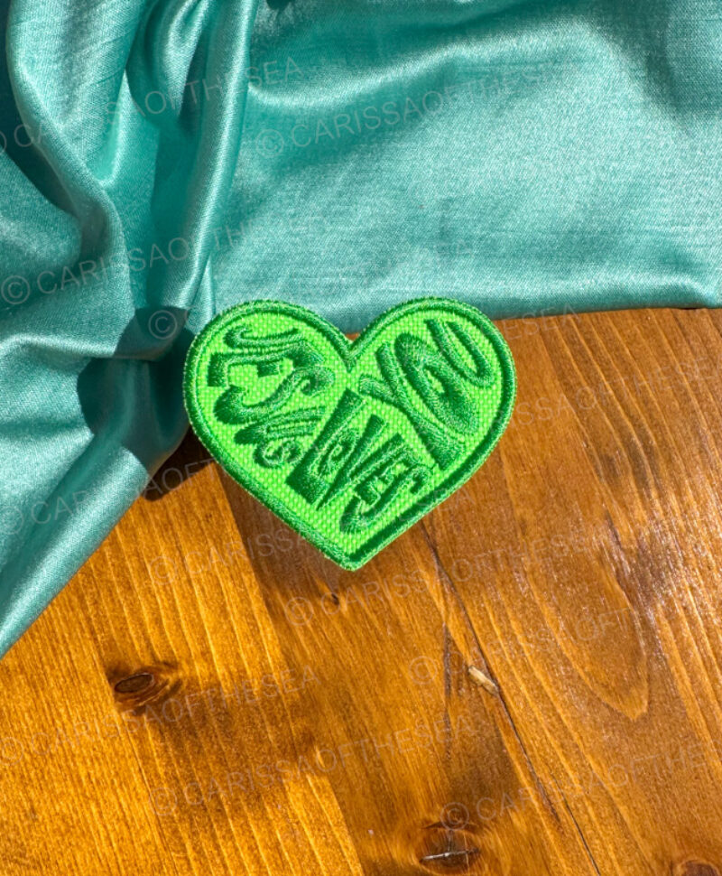 Grass green jesus loves you iron on patch