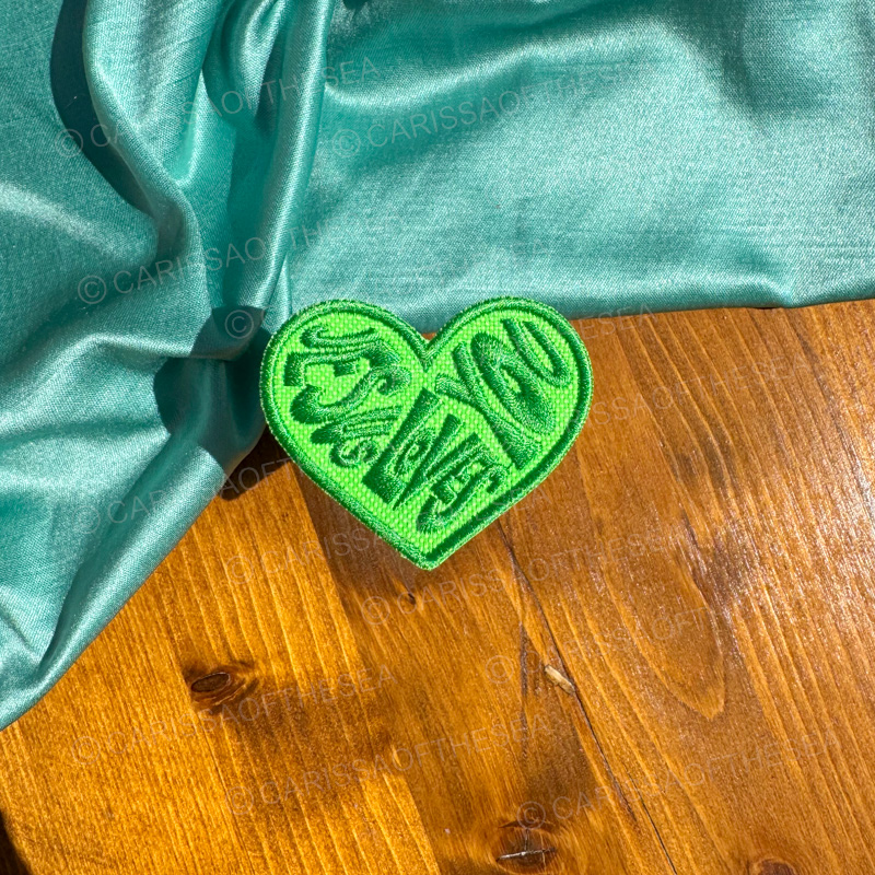 Grass green jesus loves you iron on patch