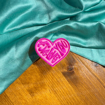 hot pink jesus loves you heart iron-on patch