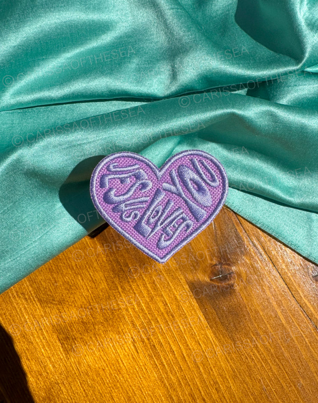purple jesus loves you heart patch