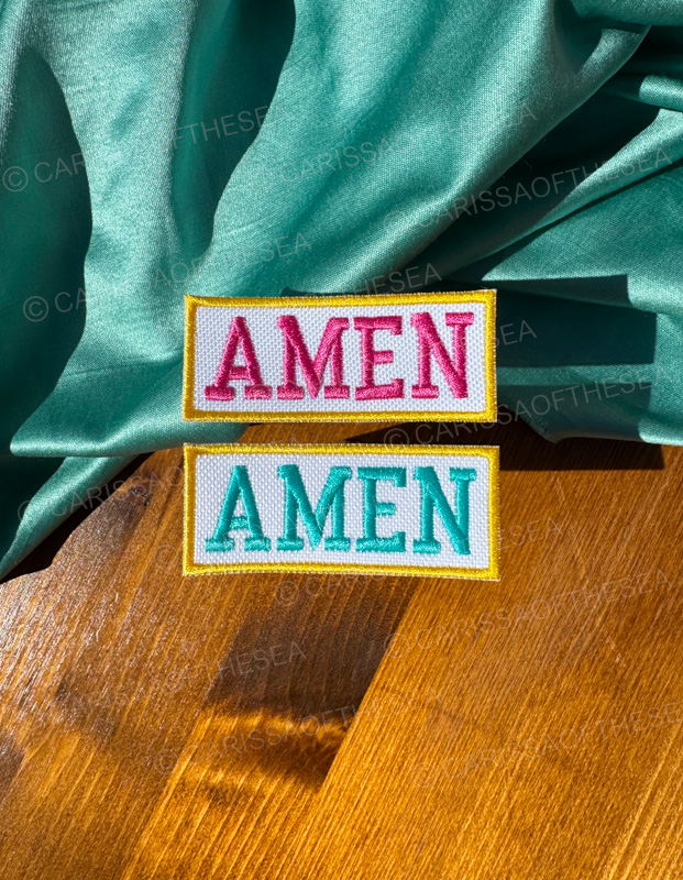 pink or teal amen patch