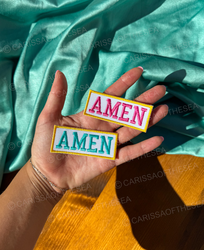 pink or teal amen patch