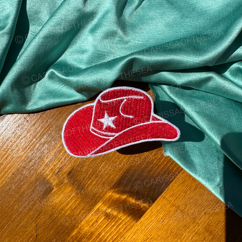 red cowgirl hat iron on patch
