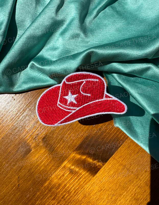 red cowgirl hat iron on patch