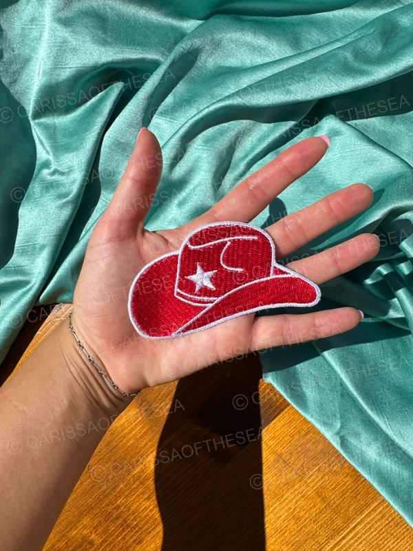 red cowgirl hat iron on patch