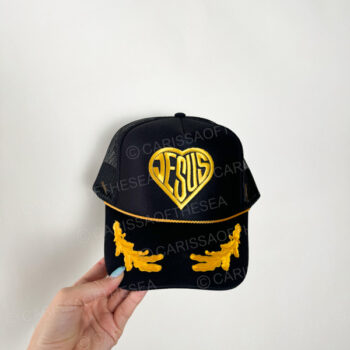 jesus heart black gold leave trucker hat